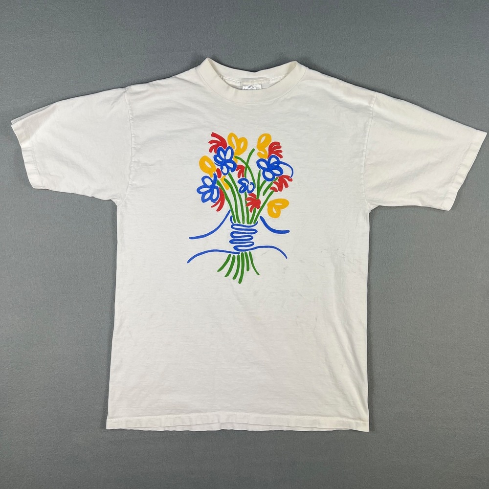 VTG Bouquet Flowers T Shirt FIts Medium Abstract Art Graphic 1990s‎ Modern Art